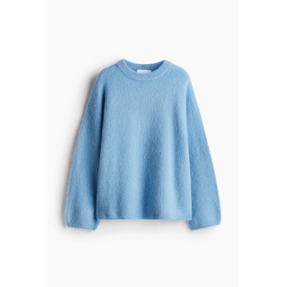 NWOT HM Edition Blue Mohair Wool Blend Oversized Crewneck Sweater Small 12428771